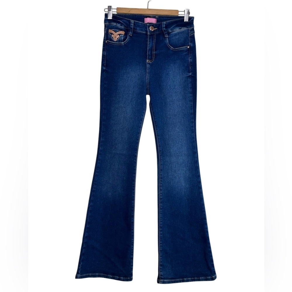 Western Stretch Washed Dark Blue High-Rise Bootcut Jeans Sz 7
